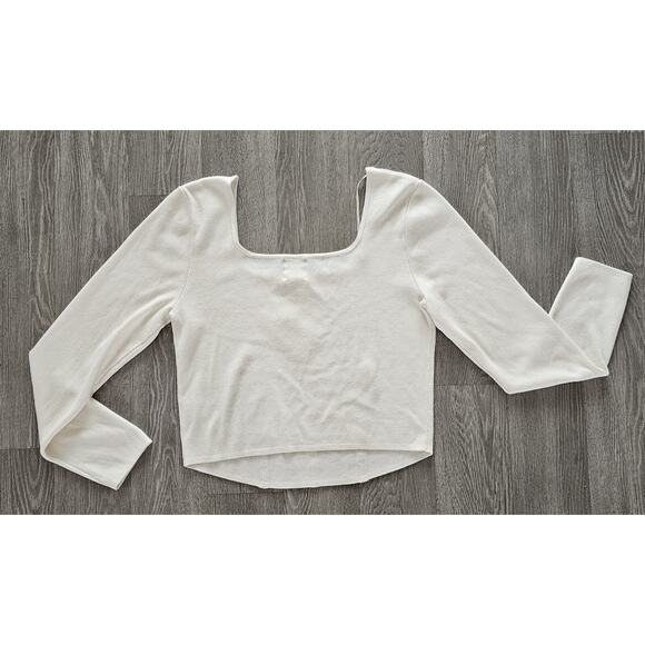 NWT Y2K Longsleeve Crop Top Sweater Womens JUNIOR XL Cream Beige - Picture 2 of 4